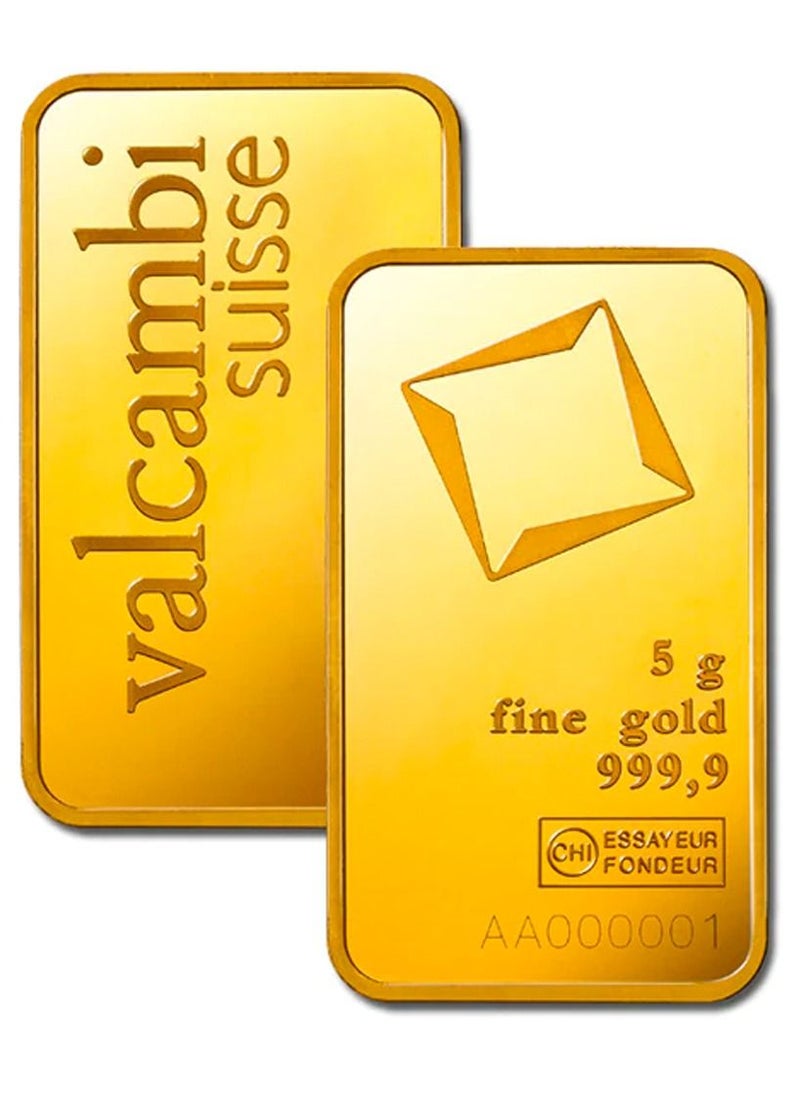 VARNIKA JEWELLERY - Valcambi Suisse 24 Karat (999.9) 5g Gold Bar 24k - Image 1