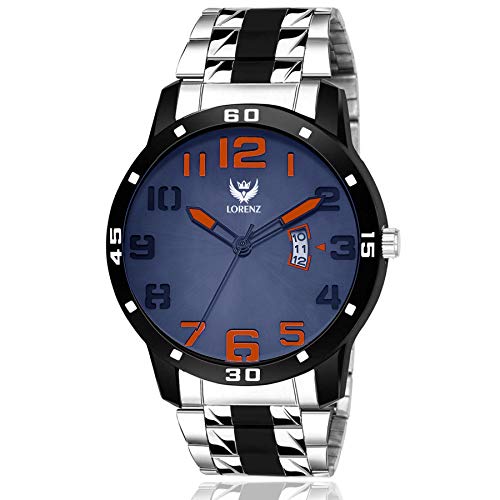 LORENZ Men Analogue Silver Band Combo of Blue Dial Watch, Brown Wallet & Black Black Sunglasses | CM-3048SN1-WL-29 - Image 3