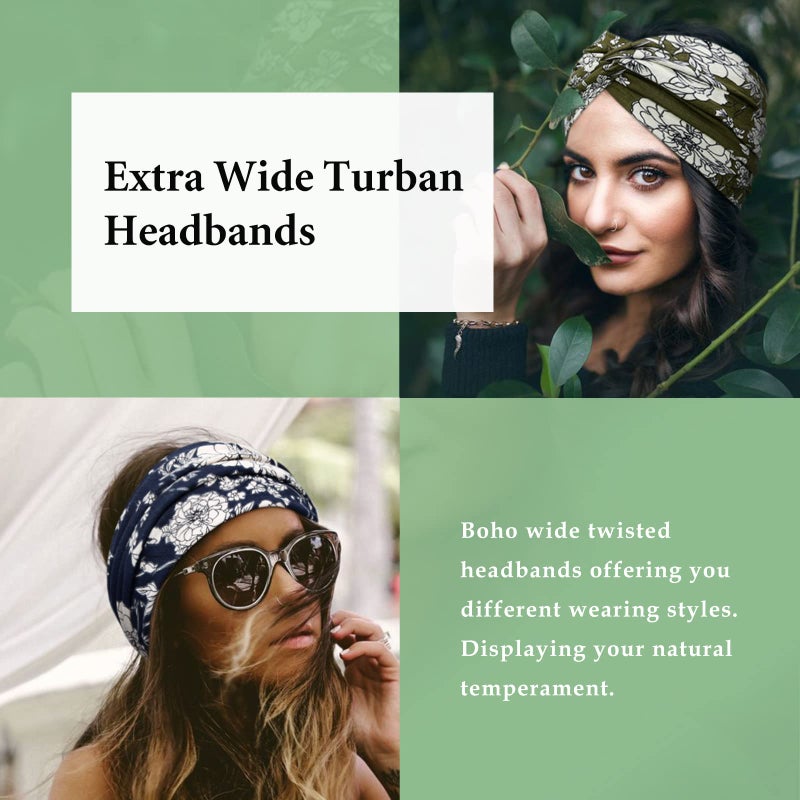 Tobeffect Wide Headbands for Women, 7'' Floral Printed Turban Headband Boho Hairband Twist Hair Accessories, 6 pack - Image 4