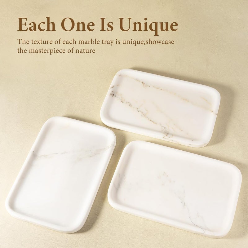 Koville Marble Tray, 12"x8" Marble Vanity Tray for Bathroom Kitchen Countertop, Rectangular Stone Tray for Cosmetics Perfume Trinket, Decorative Catchall Trays (Oriental Calacatta) - Image 3