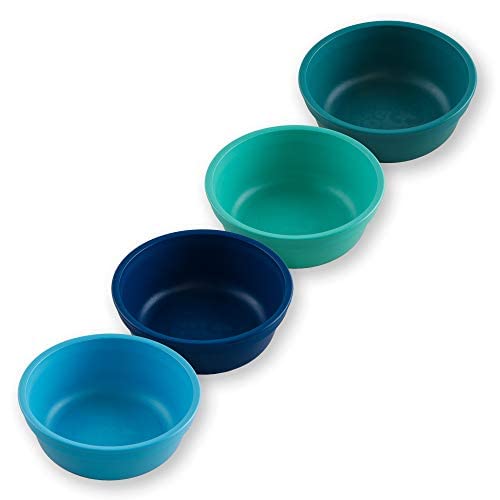 Re-Play 12 oz. Toddler Bowls Set of 4 - Kids Deep-Walled, Durable & Reusable Snack and Meal Bowls, Dishwasher & Microwave Safe, BPA-Free, Made in USA from Recycled Plastic, True Blue - Image 1