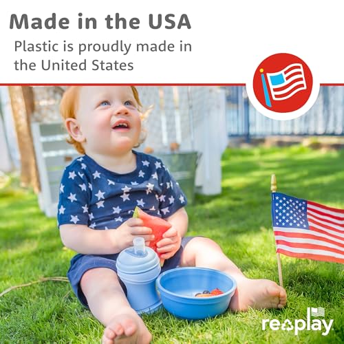 Re-Play 12 oz. Toddler Bowls Set of 4 - Kids Deep-Walled, Durable & Reusable Snack and Meal Bowls, Dishwasher & Microwave Safe, BPA-Free, Made in USA from Recycled Plastic, True Blue - Image 3