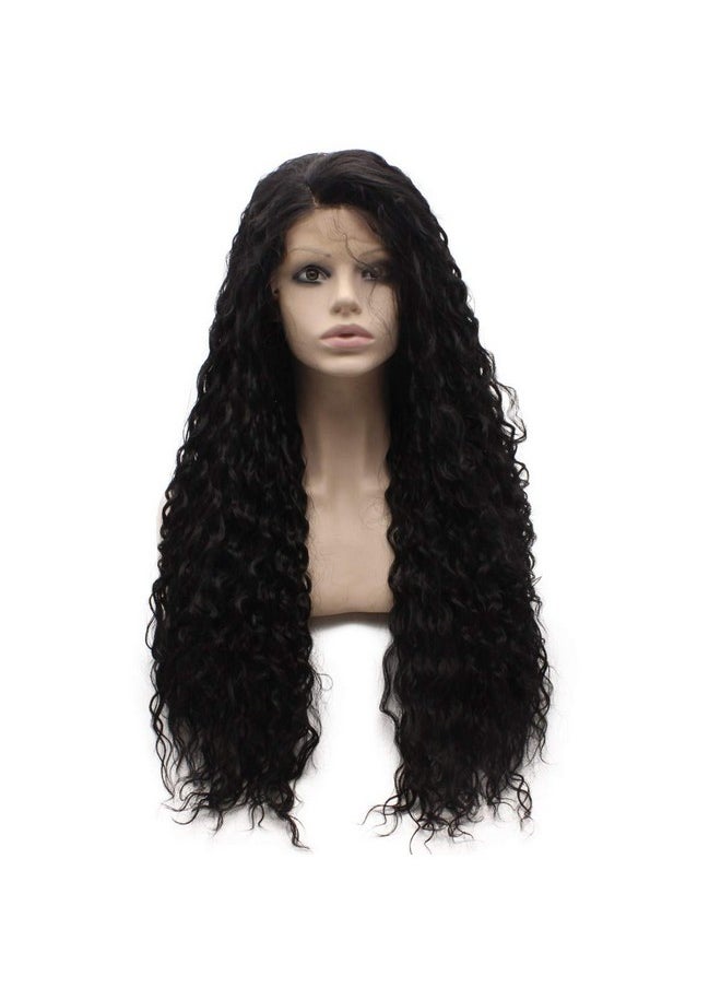 MX angel Mxangel Long Curly Black Lace Front Synthetic Wig Natural Stylish Heat Resistant Fiber Hair  - Image 1