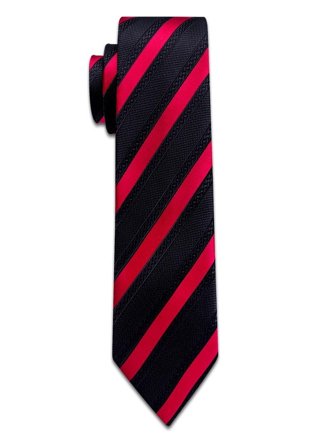 YourTies Striped Ties for Men Classic Woven Silk Necktie with Handkerchief Cufflinks Set Formal Business Party Wedding, Black Red Striped, One size - Image 5