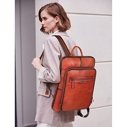 CLUCI Vegetable Tanned Full Grain Leather 15.6 inch Laptop Backpack Purse for Women Casual Daypack Travel Backpack Red-brown - Image 2