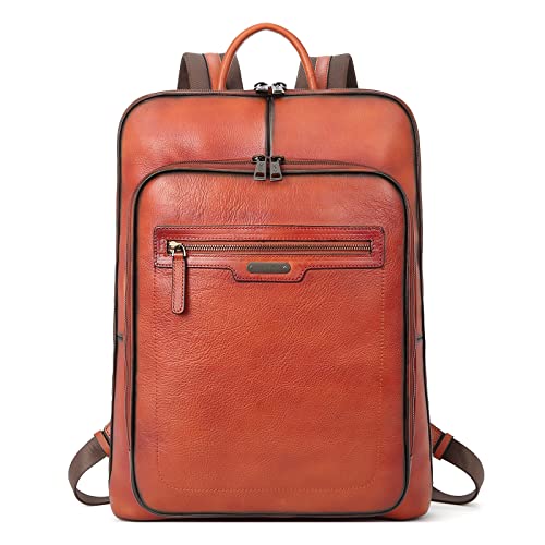 CLUCI Vegetable Tanned Full Grain Leather 15.6 inch Laptop Backpack Purse for Women Casual Daypack Travel Backpack Red-brown - Image 1