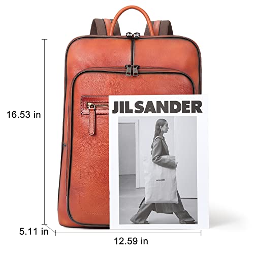 CLUCI Vegetable Tanned Full Grain Leather 15.6 inch Laptop Backpack Purse for Women Casual Daypack Travel Backpack Red-brown - Image 4