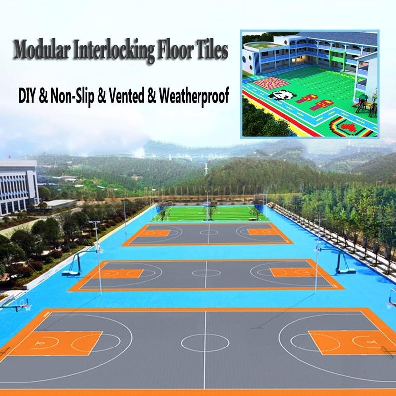 Floor Tiles 25Cm Modular Interlocking Floor Tiles, Deck Pool Yard Basements Gyms Garage Floor Covering Tiles, Easy to Install,Blue,2,10PCS - Image 3