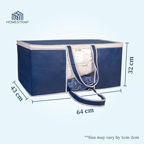 HomeStrap Set of 1 Non-Woven Underbed Storage Organizer/Blanket Cover Bag with Transparent Window and Front Handle for Quilt, Clothes (Navy Blue) - Image 2