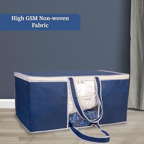 HomeStrap Set of 1 Non-Woven Underbed Storage Organizer/Blanket Cover Bag with Transparent Window and Front Handle for Quilt, Clothes (Navy Blue) - Image 5