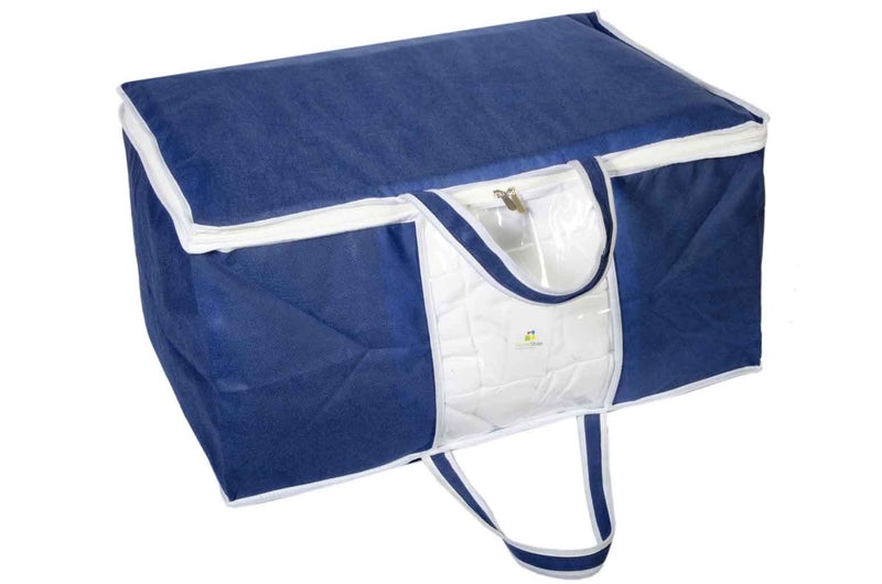 HomeStrap Set of 1 Non-Woven Underbed Storage Organizer/Blanket Cover Bag with Transparent Window and Front Handle for Quilt, Clothes (Navy Blue) - Image 1