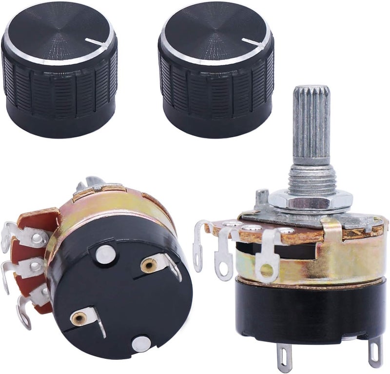 TWTADE / 2Pcs 50K Ohm Single Linear Taper Potentiometers with on/Off Switch + 2pcs Black Aluminum Alloy knob - Image 1