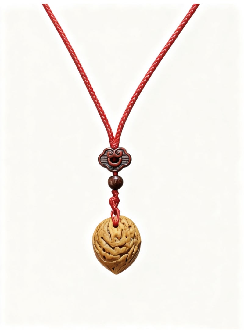 تشوميل قلادة حبل أحمر مضفر محظوظ مصنوعة يدويًا مع سحر سحابة صينية وقلادة من الجوز الطبيعي - تميمة شفاء للهدوء والإيجابية - Image 1