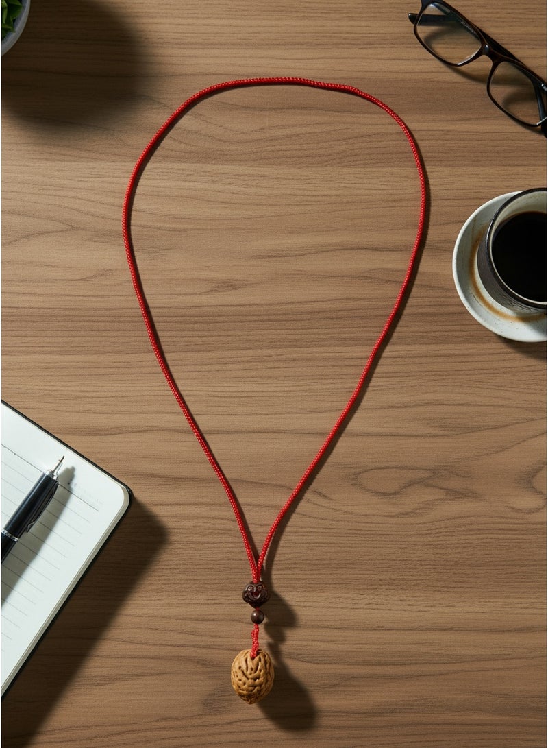 تشوميل قلادة حبل أحمر مضفر محظوظ مصنوعة يدويًا مع سحر سحابة صينية وقلادة من الجوز الطبيعي - تميمة شفاء للهدوء والإيجابية - Image 4