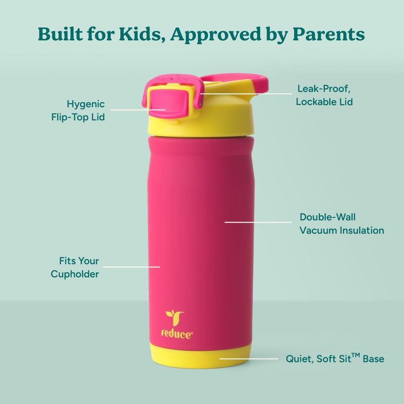 Reduce Hydrate Pro Kids 14oz Stainless Steel Insulated Water Bottle w/Straw â€“ Spill Proof Tumbler for Kids â€“ 30 Hour Cold Retention â€“ Dishwasher Safe Leak-Proof Design - Pink Lemonade - Image 3
