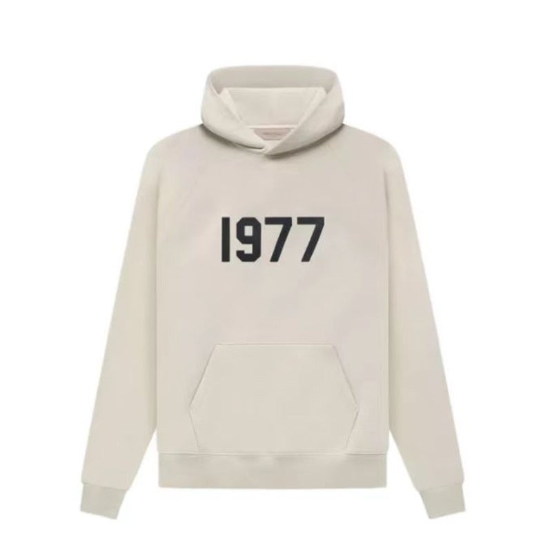 The double line ESSENTIALS high street 1977 American cotton terry couple hooded sweater mens and womens loose hat WHEAT - Image 1