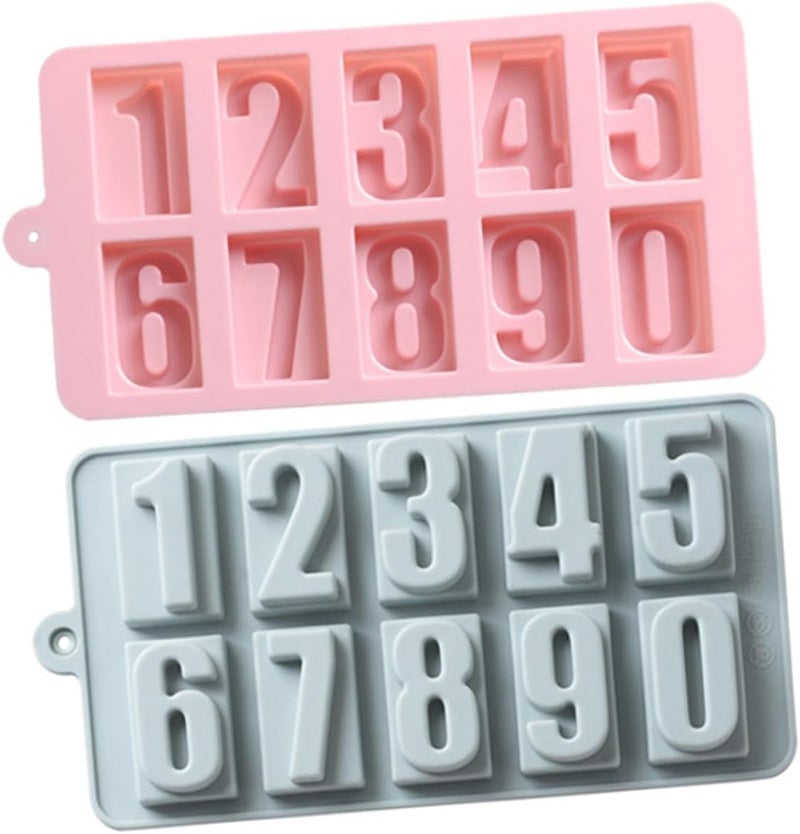 Silicone Number Chocolate Mold 0-9 Digits Food-grade Silicone Candy and Fondant Molds, Blue and Pink 2pcs Set for Home Baking and Cake Decoration - Image 1