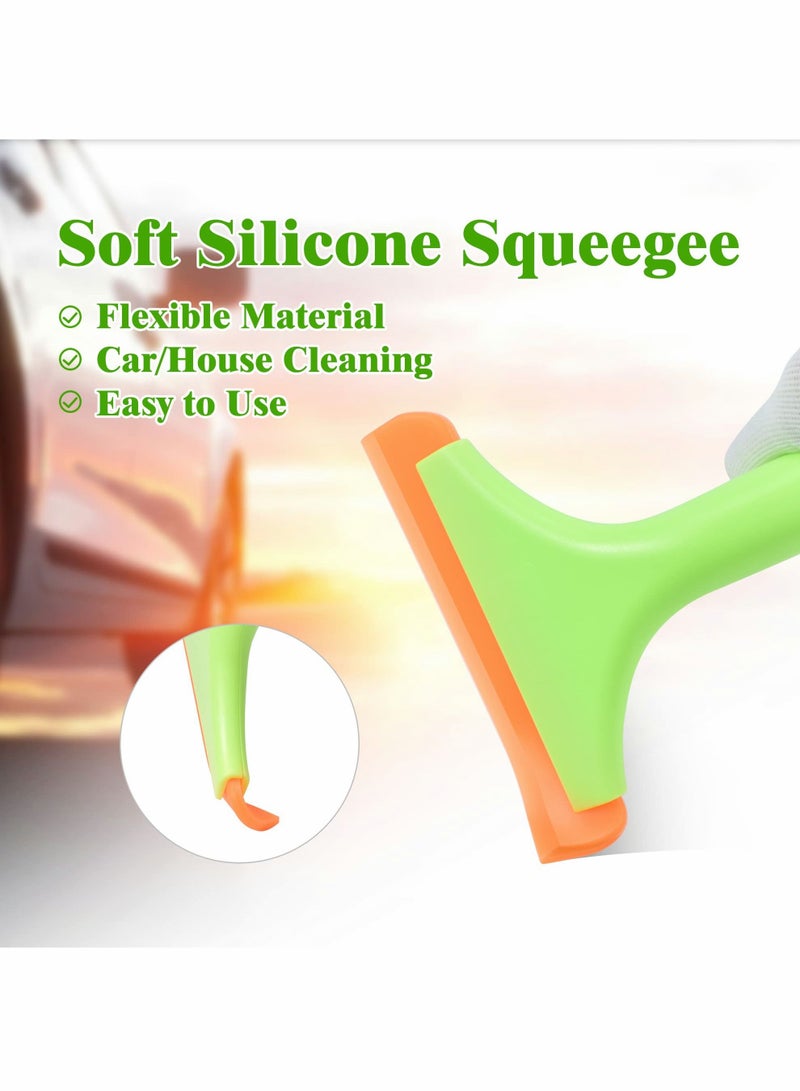 SYOSI Silicone Small Squeegee,Flexible Rubber Squeegee,Shower Squeegee W/Non-Slip Handle Auto Water Blade Window Tint Squeegee for Car Windshield Mirror Glass Door Bathroom 2PCS (Green) - Image 2
