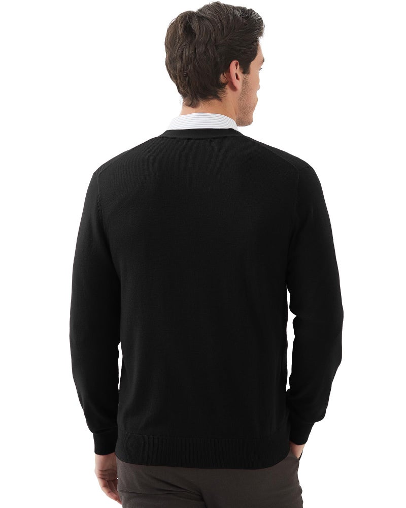Kallspin Men's Cardigan Sweaters Wool Blend V Neck Button Down Sweaters with Pockets(Black, Large) - Image 3