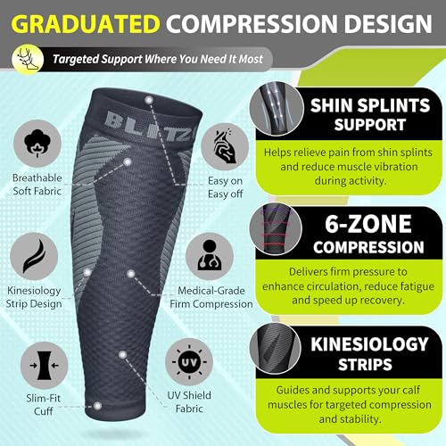 BLITZU Calf Compression Sleeves for Men and Women. Footless Compression Socks Support for Varicose Vein, Nursing, Running. Leg Sleeve Brace for Shin Splints, Pain Relief & Reduces Swelling Gray S-M - Image 3