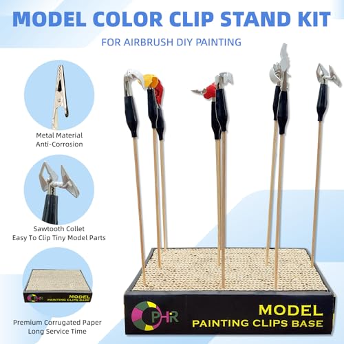 OPHIR Model Color Clip Base Stand Holder with 10x Coloring Clips for Airbrush Hobby Craft DIY Painting - Image 2