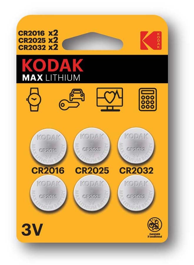 KODAK | CR2032 |CR2025| CR2016 Batteries | Lithium 3V Coin | Button Cell for Car Keys |6 Pack