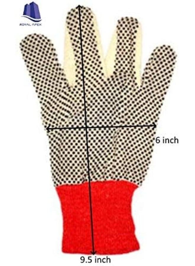 Royal Apex Drill Doted Cotton Gloves Knitted Glove Safety Dotted Grip Free Size 8Oz 12 Pair - Image 2