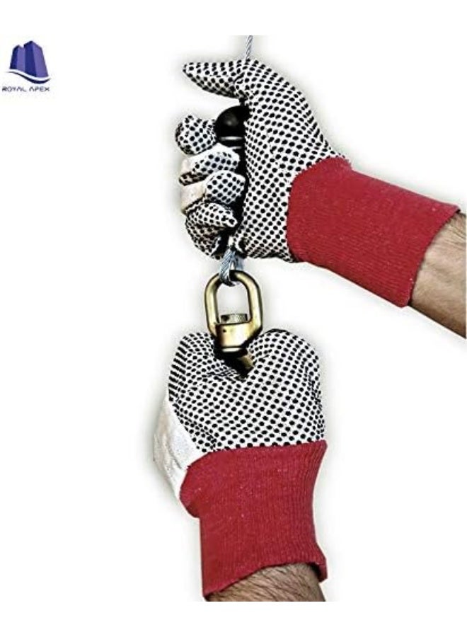 Royal Apex Drill Doted Cotton Gloves Knitted Glove Safety Dotted Grip Free Size 8Oz 12 Pair - Image 3