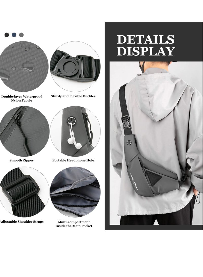 Excefore Sling Bag Man Bag Crossbody, Mens Shoulder Crossbody Chest Bag Classic Sling Slim Backpack Multipurpose Daypack Left-hand - Image 3