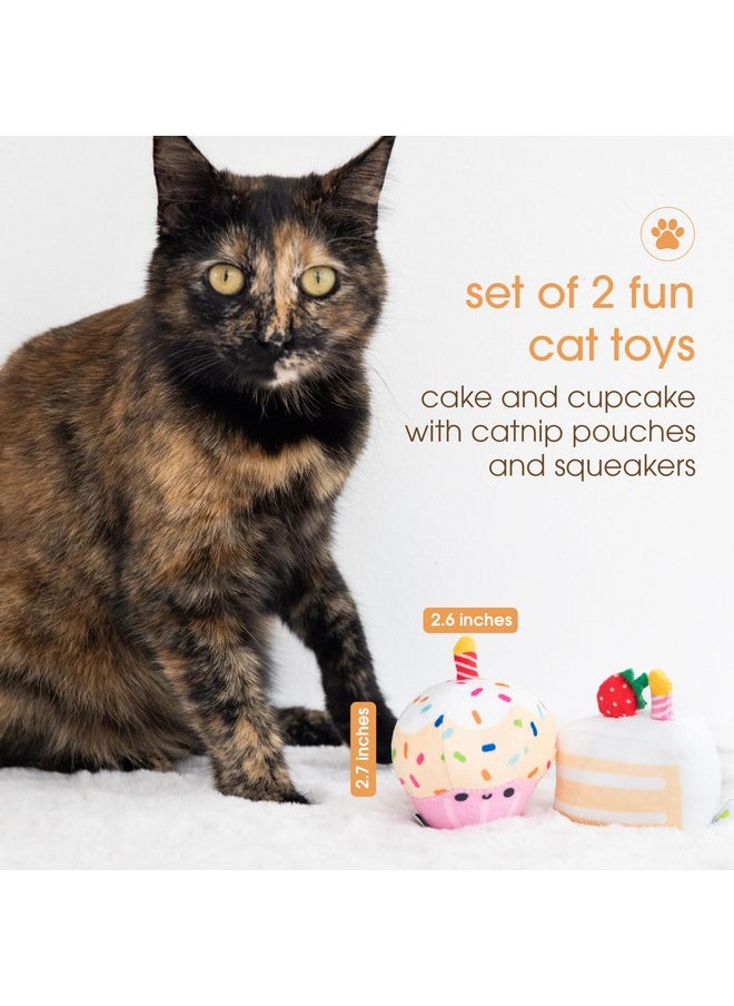 pearhead Pearhead Happy Birthday Cake Cat Toy Set, Stuffed Birthday Cake and Cupcake Cat Toys with Catnip and Squeakers, Interactive Fun Kitten Toys, Pet Owner Pet Birthday Gift, Ideal for Cat Lovers, Set of 2  - Image 2