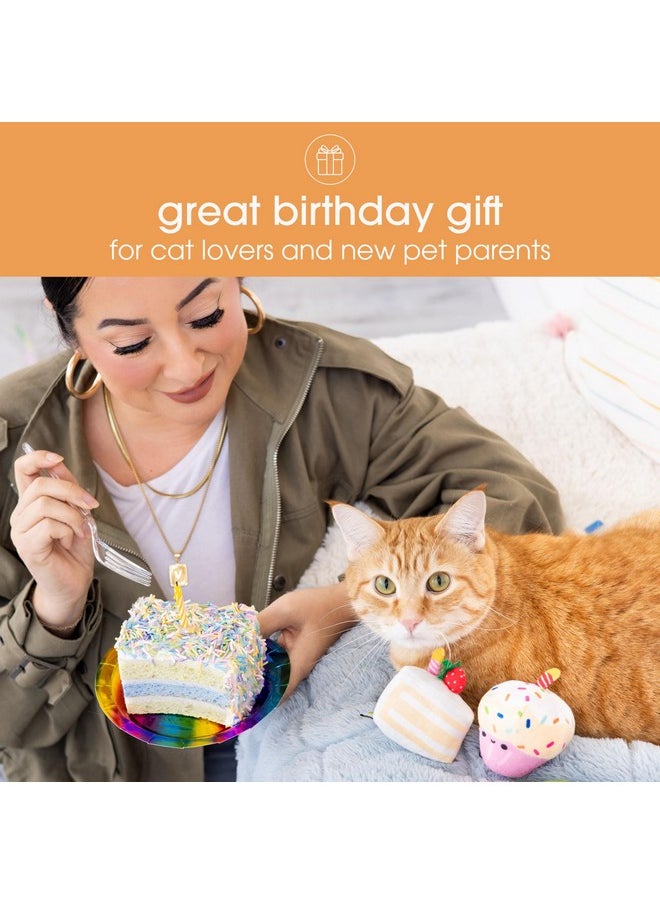 pearhead Pearhead Happy Birthday Cake Cat Toy Set, Stuffed Birthday Cake and Cupcake Cat Toys with Catnip and Squeakers, Interactive Fun Kitten Toys, Pet Owner Pet Birthday Gift, Ideal for Cat Lovers, Set of 2  - Image 5