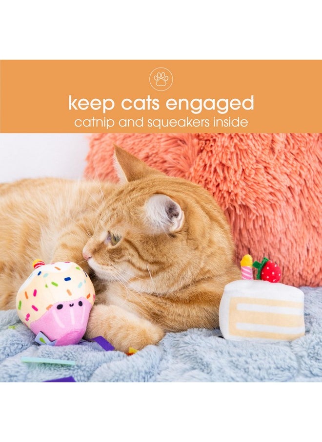 pearhead Pearhead Happy Birthday Cake Cat Toy Set, Stuffed Birthday Cake and Cupcake Cat Toys with Catnip and Squeakers, Interactive Fun Kitten Toys, Pet Owner Pet Birthday Gift, Ideal for Cat Lovers, Set of 2  - Image 3