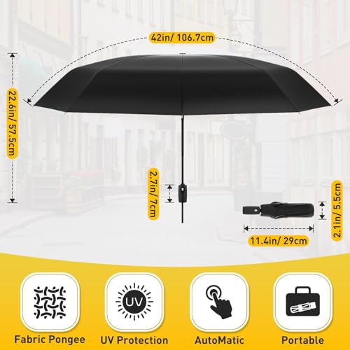 SmartTrends Windproof Travel Umbrella Compact Umbrella Easy Automatic OpenCloseCar Umbrellas for Rain Sun 8 Fiberglass Ribs for Strong UV Wind Resistance Portable Lightweight Vent Black - Image 3