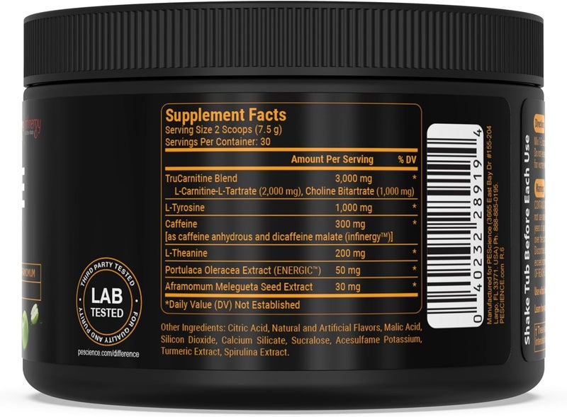 PEScience Alphamine Thermogenic Pre Workout Fat Burner Pre Workout Energy Powder with LCarnitine Sour Green Apple 60 Scoops - Image 4