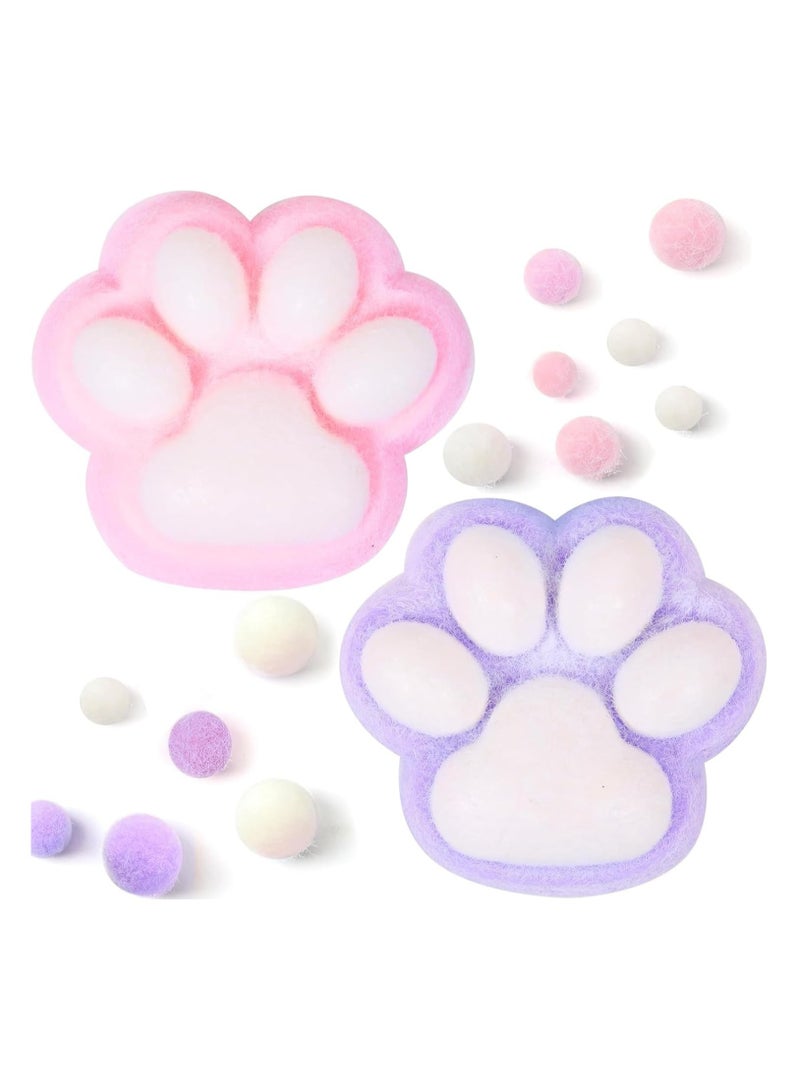 2Pcs Squishy Cat Paw Squeeze Toys，Furry Cat Paw Squishy Toys，Cute Kawaii  Squishies，Fidget Toys Squishy Novelty Things Suitable for Adults Kids