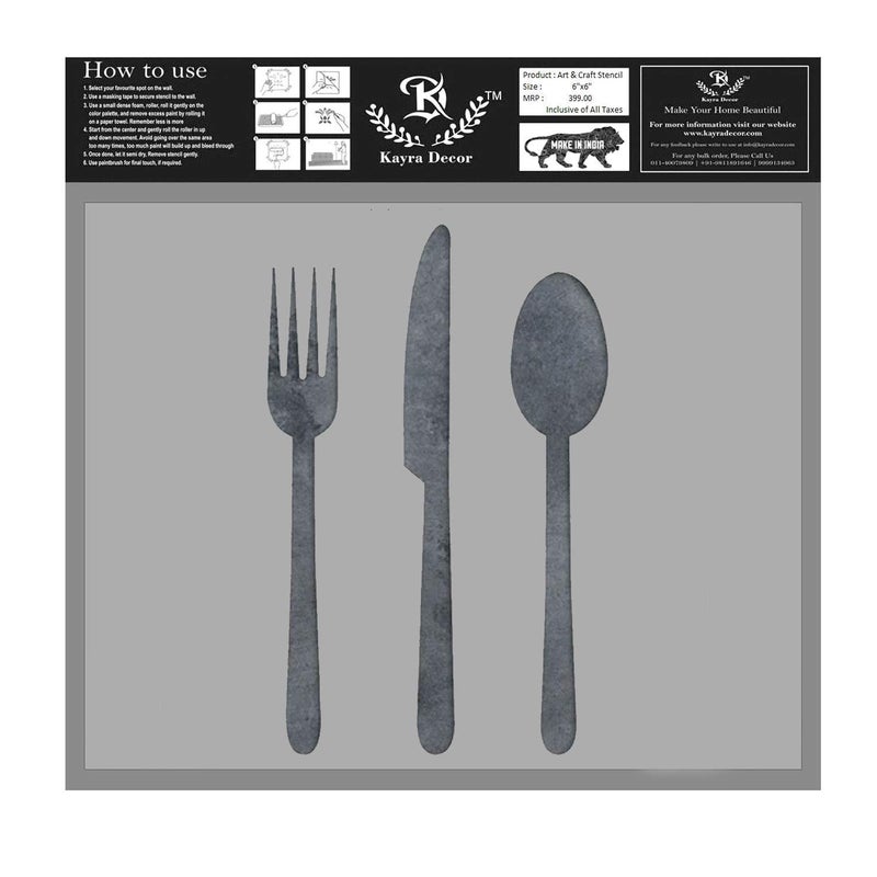Kayra Decor Kayra Decor Reusable Knife Fork Spoon Stencil Painting Stencils for Art and Craft,Walls,Floor,Painting Canvas Art,T-Shirt, Cookie & Cake Decoration,Drawing Stencils for Kids, 6"x 6" (Pack of 1) - Image 1