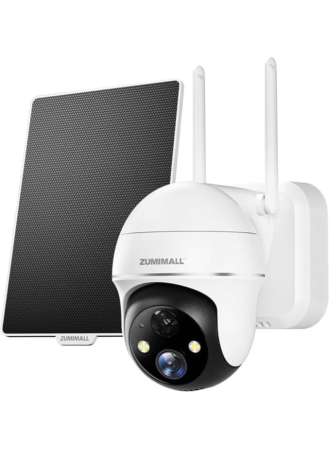 ZUMIMALL Security Cameras Wireless Outdoor, 2K 360° PTZ Outdoor Camera Wireless, Solar Security Cameras for Home, Spotlight & Siren/2.4G WiFi/3MP Color Night vision/2-Way Talk/PIR Detection/SD/Cloud - Image 1