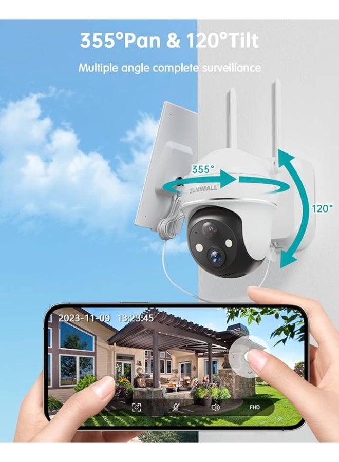 ZUMIMALL Security Cameras Wireless Outdoor, 2K 360° PTZ Outdoor Camera Wireless, Solar Security Cameras for Home, Spotlight & Siren/2.4G WiFi/3MP Color Night vision/2-Way Talk/PIR Detection/SD/Cloud - Image 5