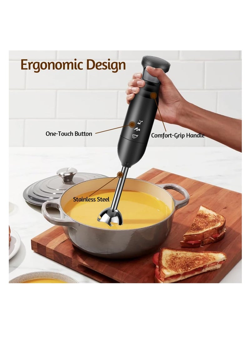 Excefore - Hand Immersion Blender, Stick Blender, Electric Hand Blenders for Kitchen with Stainless Steel Blade Hand Mixer & Chopper for Making Baby Food, Soups, Sauce, Black - Image 1