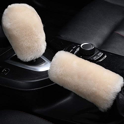 AOGELAN 3Pcs/Set Pure Wool Fur Furry Steering Wheel Cover, Soft Fluffy Handbrake Cover Gear Shift Cover for Women Car SUV Truck Australia Sheepskin Accessories - Image 4