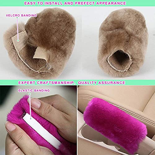AOGELAN 3Pcs/Set Pure Wool Fur Furry Steering Wheel Cover, Soft Fluffy Handbrake Cover Gear Shift Cover for Women Car SUV Truck Australia Sheepskin Accessories - Image 5