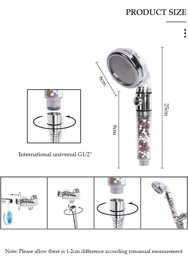 DUNISO High Pressure Water Saving Bath Switch Shower Head With Handheld Hose Holder  PTFE Tape Silver/Clear Filtered - Image 2