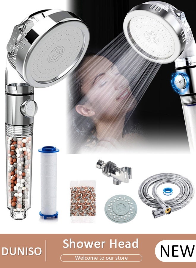 DUNISO High Pressure Water Saving Bath Switch Shower Head With Handheld Hose Holder  PTFE Tape Silver/Clear Filtered - Image 1