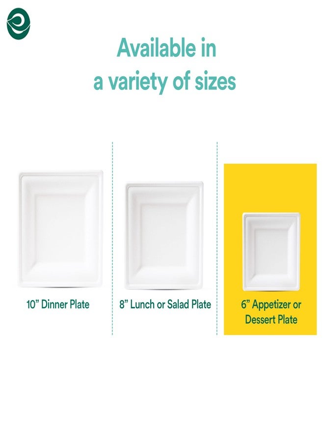 ECO SOUL Compostable Square Paper Plates 6 Inch (100 Count) Heavy Duty Disposable Dessert Plates, Eco-Friendly Sugarcane Bagasse Small Plates For Appetizer- White - Image 3