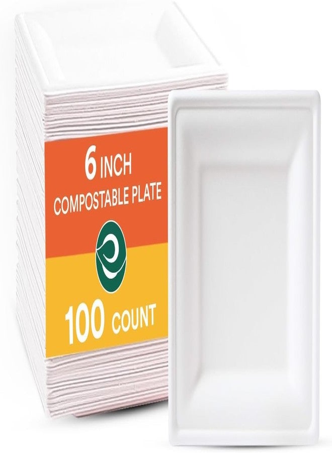 ECO SOUL Compostable Square Paper Plates 6 Inch (100 Count) Heavy Duty Disposable Dessert Plates, Eco-Friendly Sugarcane Bagasse Small Plates For Appetizer- White - Image 1