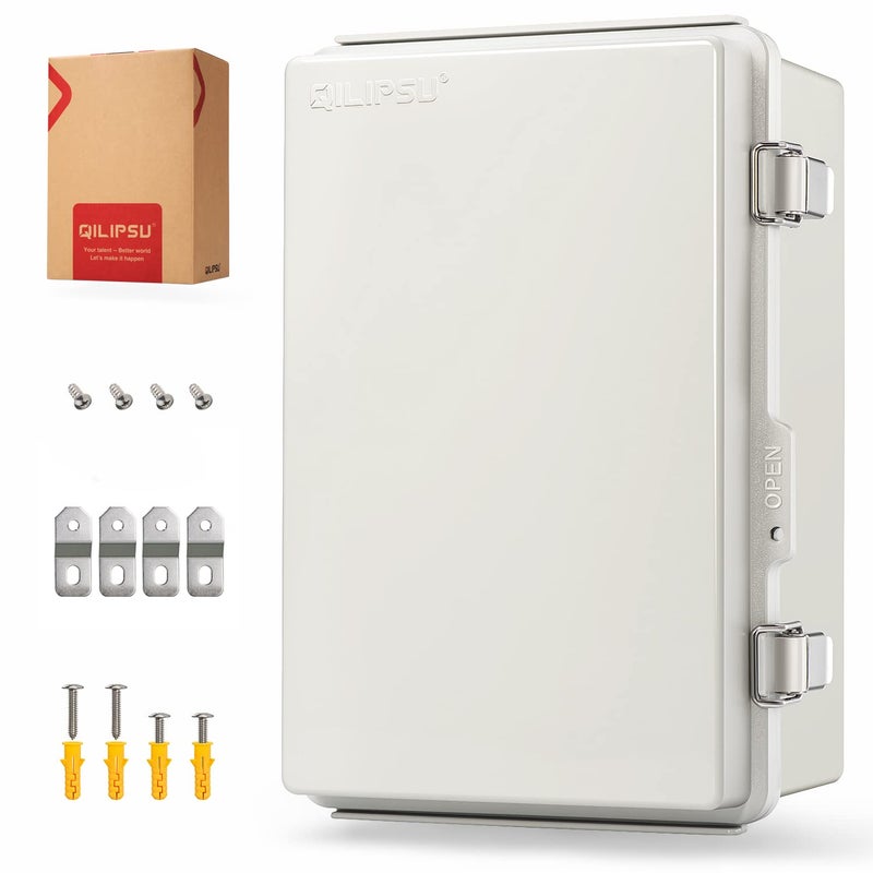 QILIPSU UL94-V0 Outdoor Electrical Box 11.4"x7.5"x5.5" Pro Waterproof Junction Box Weatherproof PC/ABS Alloy Plastic IP67 Project Electric Enclosure Grey Hinged Door - Image 1