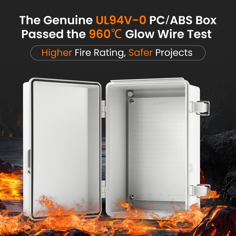 QILIPSU UL94-V0 Outdoor Electrical Box 11.4"x7.5"x5.5" Pro Waterproof Junction Box Weatherproof PC/ABS Alloy Plastic IP67 Project Electric Enclosure Grey Hinged Door - Image 2