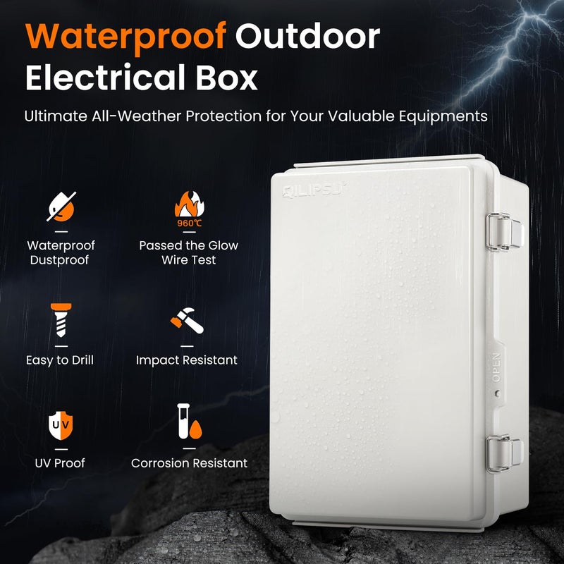 QILIPSU UL94-V0 Outdoor Electrical Box 11.4"x7.5"x5.5" Pro Waterproof Junction Box Weatherproof PC/ABS Alloy Plastic IP67 Project Electric Enclosure Grey Hinged Door - Image 3