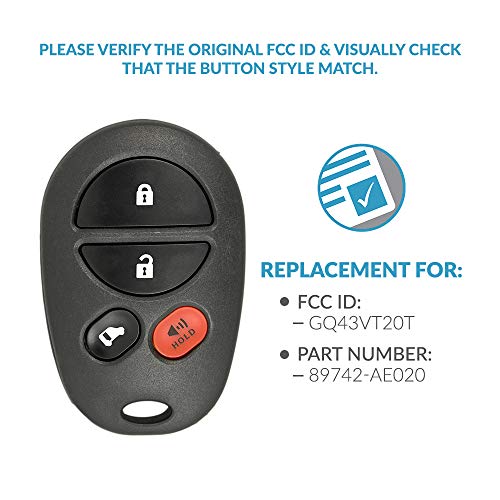 Keyless2Go Replacement for New Keyless Entry Remote Key Fob for Toyota Sienna with FCC ID GQ43VT20T - Image 4