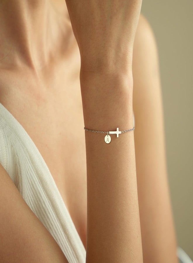 HiStock Sotcking Stuffers for Teens, Cross Bracelet for Women Dainty Cross Bracelet with Initials Link Chain Bracelets Christian Gifts for Women Teens Easter Baptism Religious Jewelry, 6.8, Metal, no gemstone - Image 4